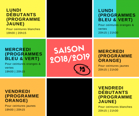 Planning des cours de Krav Maga pour la saison 2018/2019