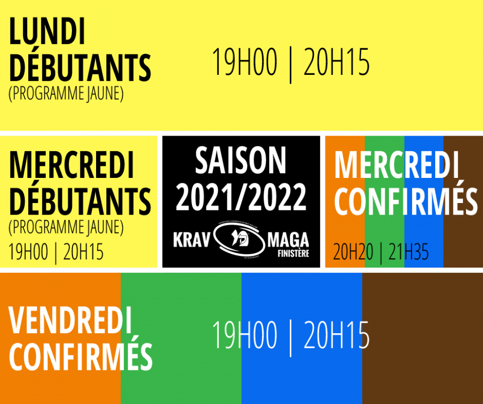 Planning des cours pour la saison 2021/2022 de Krav Maga Penn Ar Bed