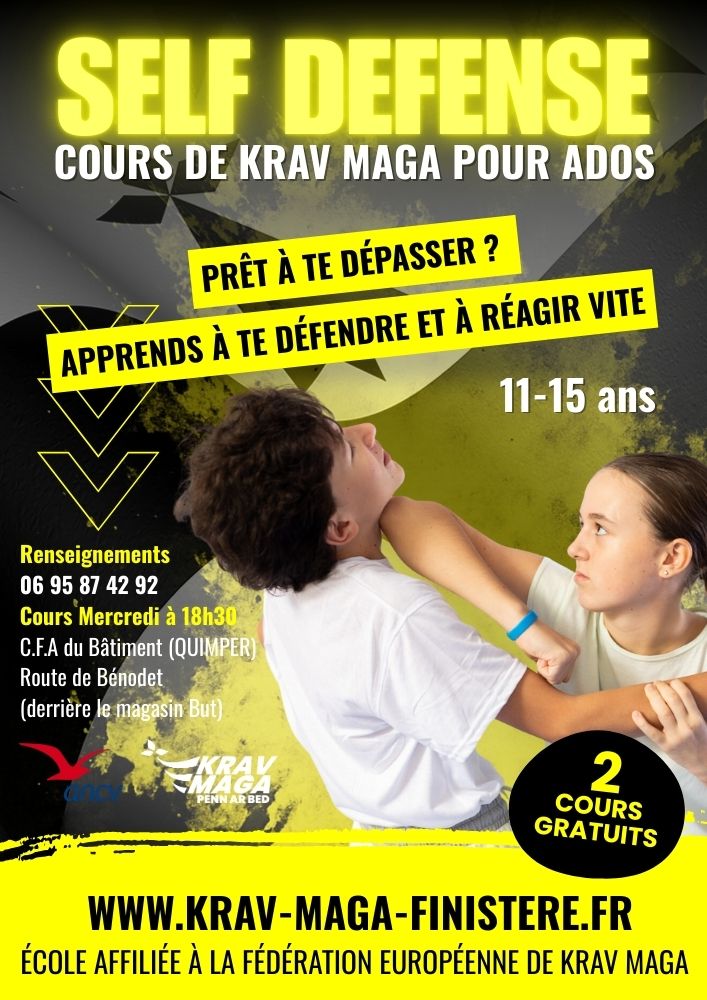affiche du club de self defense krav maga cours pour ados a quimper bretagne saison 2025 2026