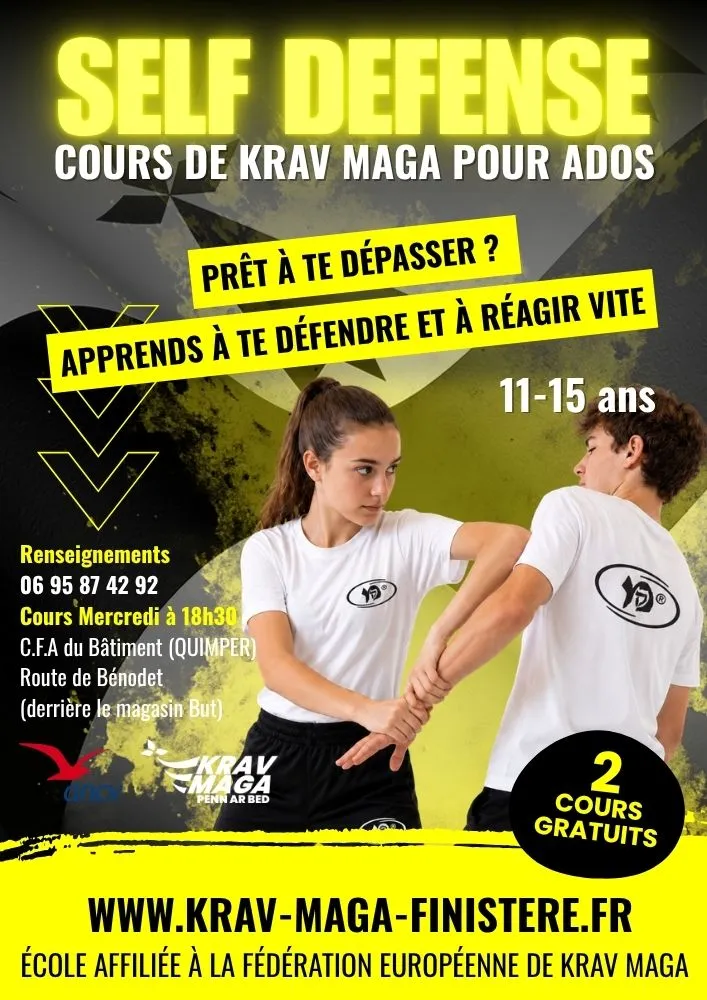 affiche du club de self defense krav maga cours pour ados a quimper bretagne saison 2025 2026