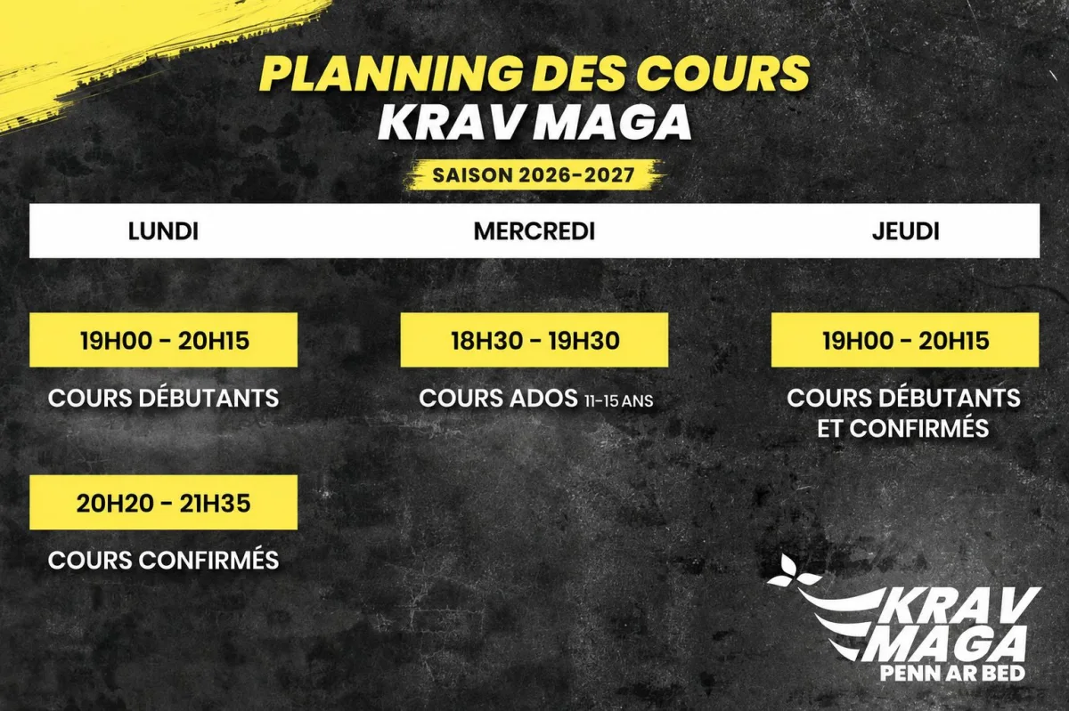 planning des cours de self defense krav maga saison 2026 2027