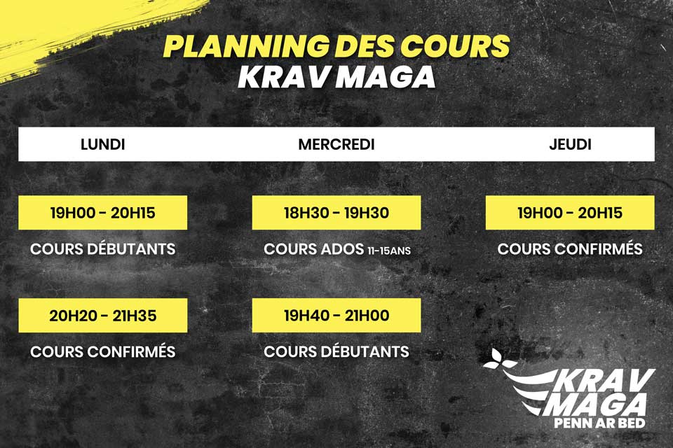 planning des cours de self defense krav maga saison 2025 2026