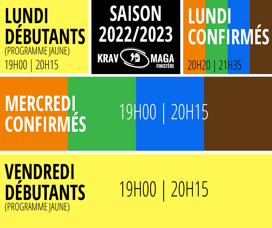 planning des cours de krav maga saison 2022 2023